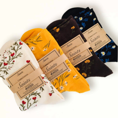 Twist Flower Cotton Women's Socks [4colours available]