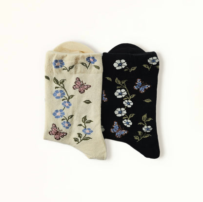 Butterfly Flower Pattern Women's Cotton Socks [2 Colours available]