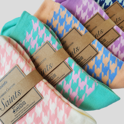 Houndstooth Pattern Women's Cotton Socks [7Colours available]