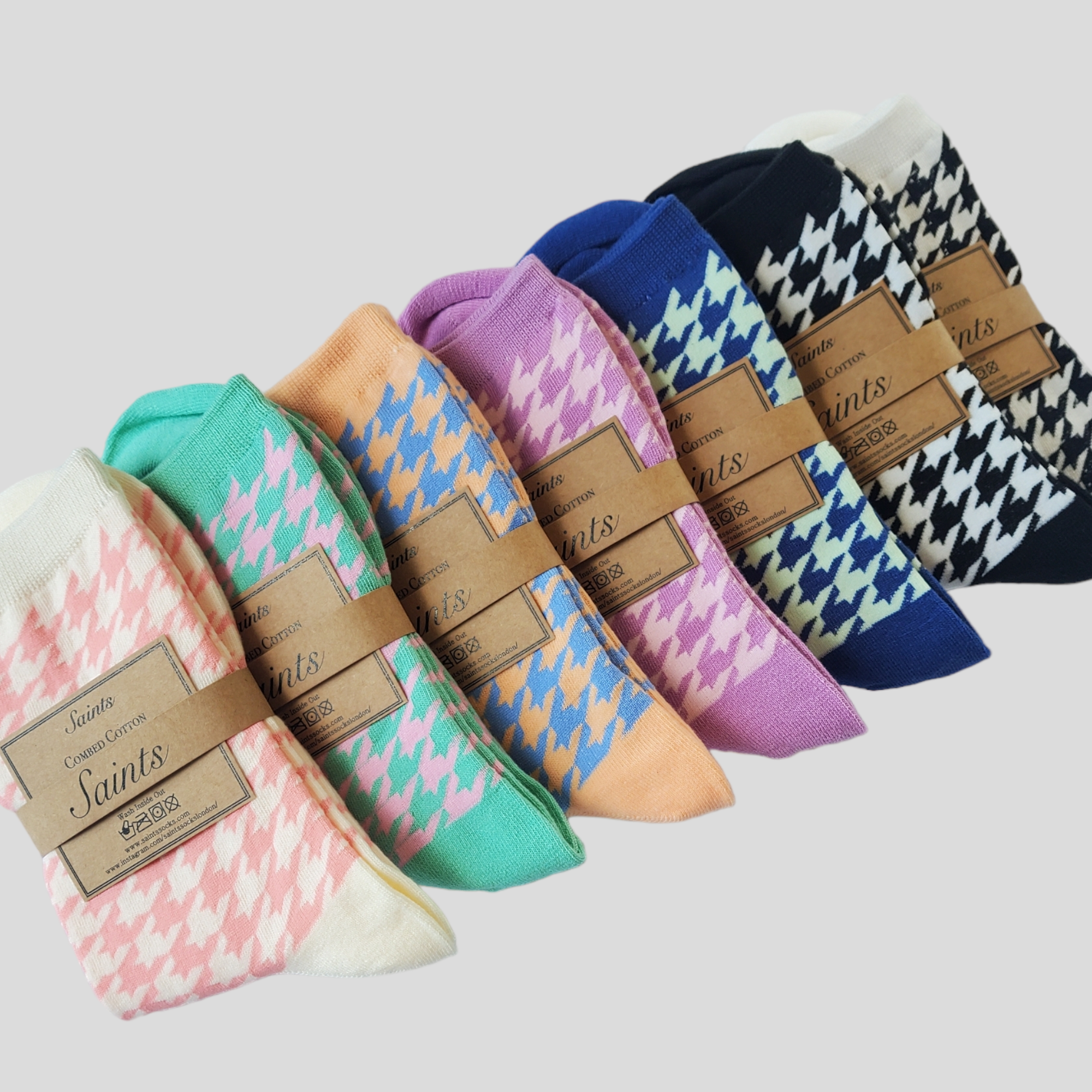Houndstooth Pattern Women's Cotton Socks [7Colours available] – SaintsSocks