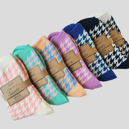 Houndstooth Pattern Women's Cotton Socks [7Colours available]