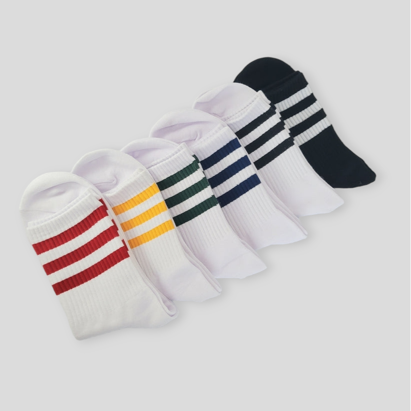 Triple Striped Women's Sporty Cotton Socks [6 Colours available]