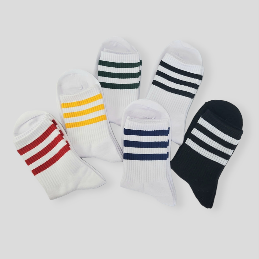 Triple Striped Women's Sporty Cotton Socks [6 Colours available]