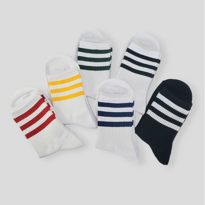 Triple Striped Women's Sporty Cotton Socks [6 Colours available]