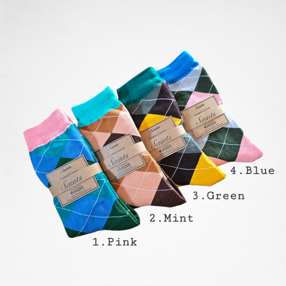 Argyle Pattern Women’s Cotton Socks [8 Colours available]