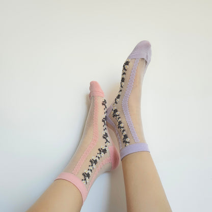 See-through Flower Lining Socks [4 Colours available]