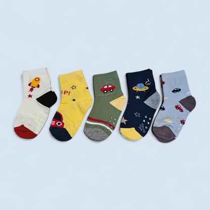 Car & UFO Kids Socks - 5 Pairs set