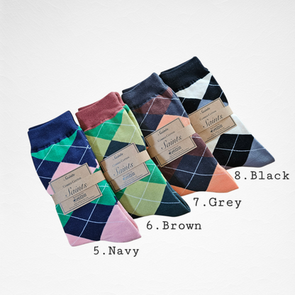 Argyle Pattern Women’s Cotton Socks [8 Colours available]
