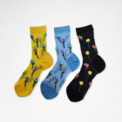Sheer Rose Floral Women Socks [3 Colours available]