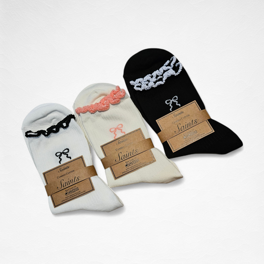 Bow Lace Trim Women Socks [3 Colours available]