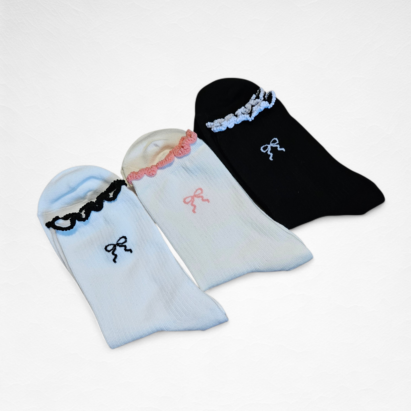Bow Lace Trim Women Socks [3 Colours available]