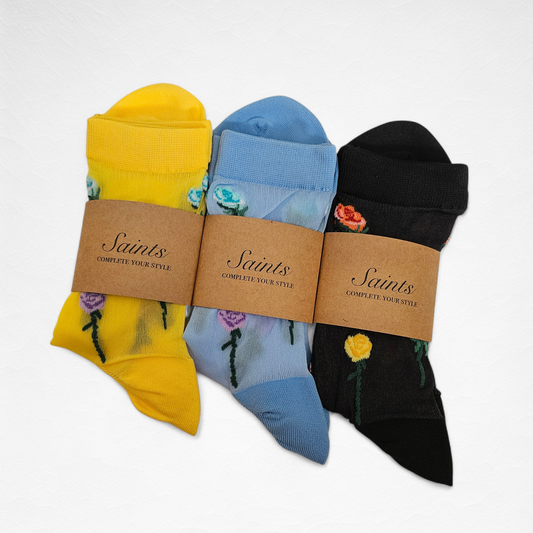 Sheer Rose Floral Women Socks [3 Colours available]