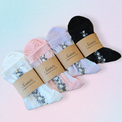 See-through Flower Lining Socks [4 Colours available]