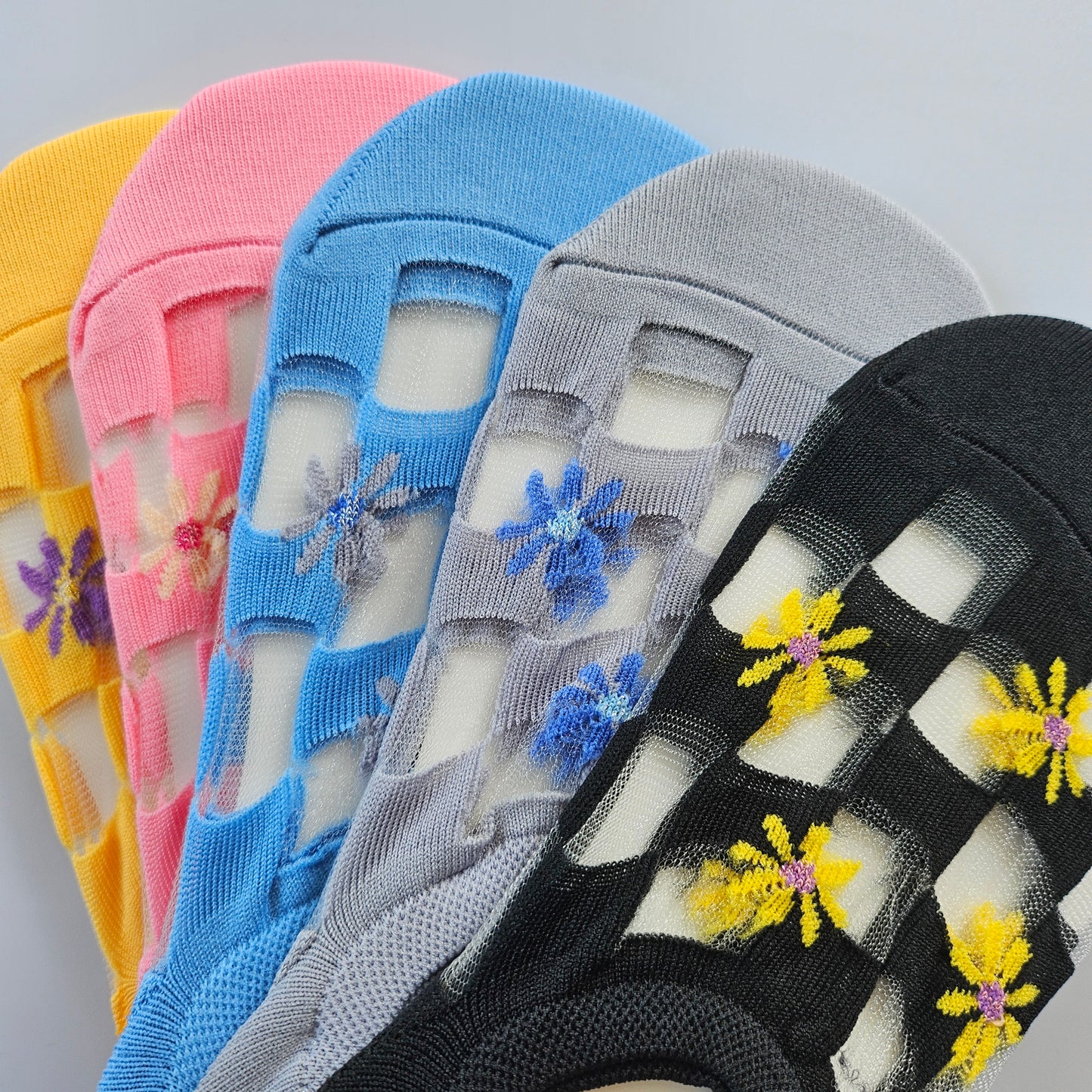 See-through Square Check Flower Women's Socks [5 Colours available]