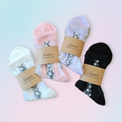 See-through Flower Lining Socks [4 Colours available]