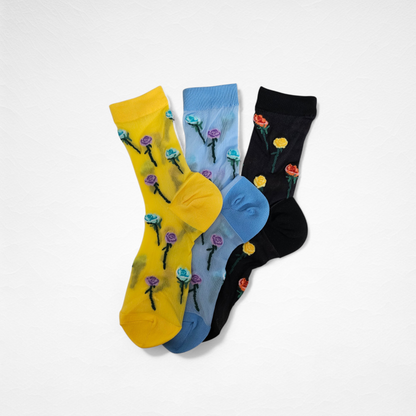 Sheer Rose Floral Women Socks [3 Colours available]
