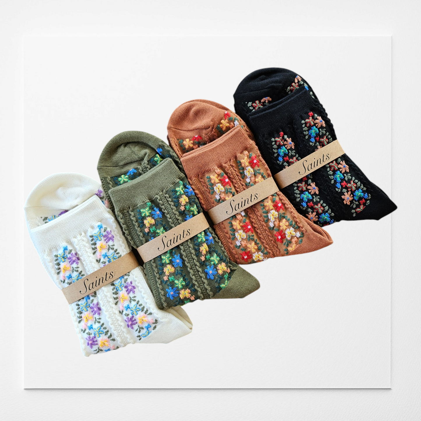 Flower Pattern Women’s Cotton Socks [4 Colours available]