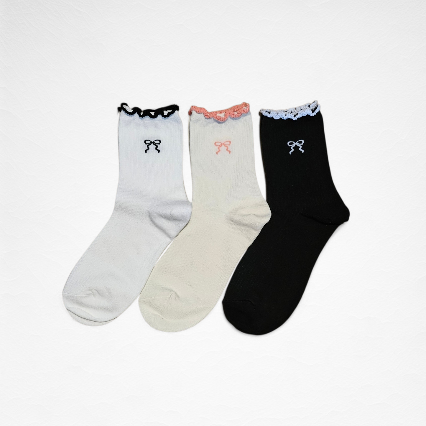 Bow Lace Trim Women Socks [3 Colours available]